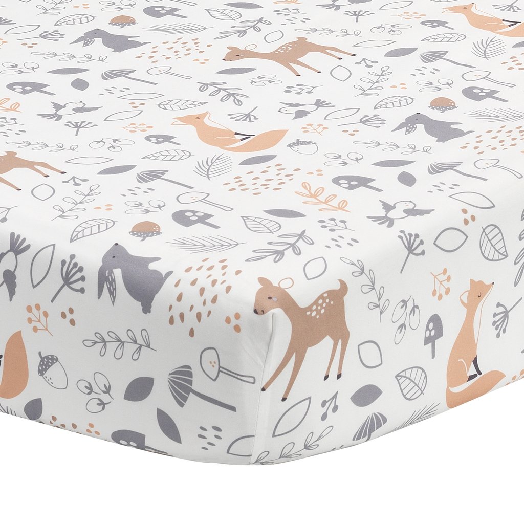 Fitted sheet for crib Forest animals white gray Deer Park