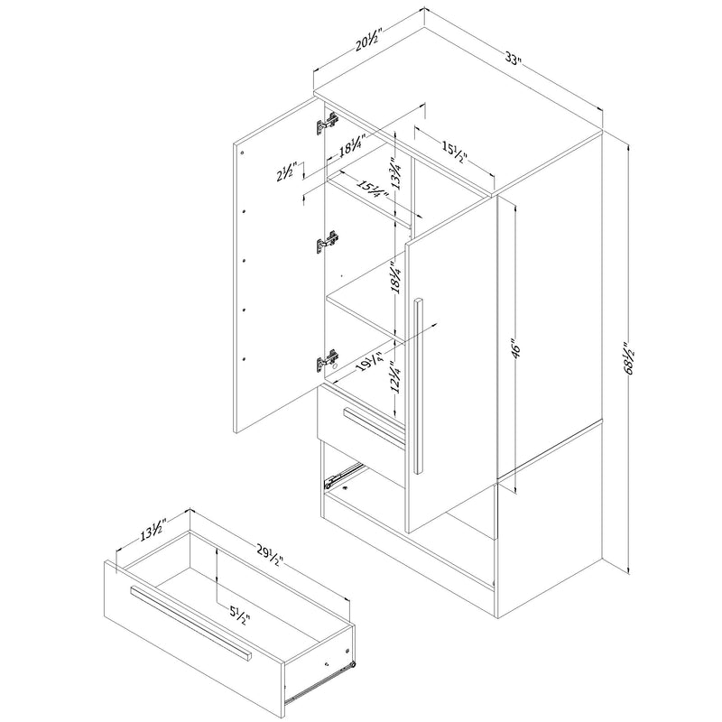 Armoire penderie avec portes et tiroir Acapella - Chêne blanchi