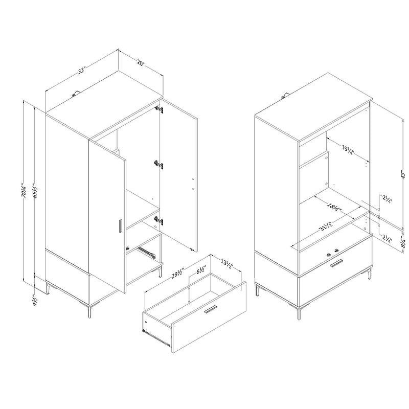 Armoire penderie avec portes et tiroir Musano -  Noyer naturel