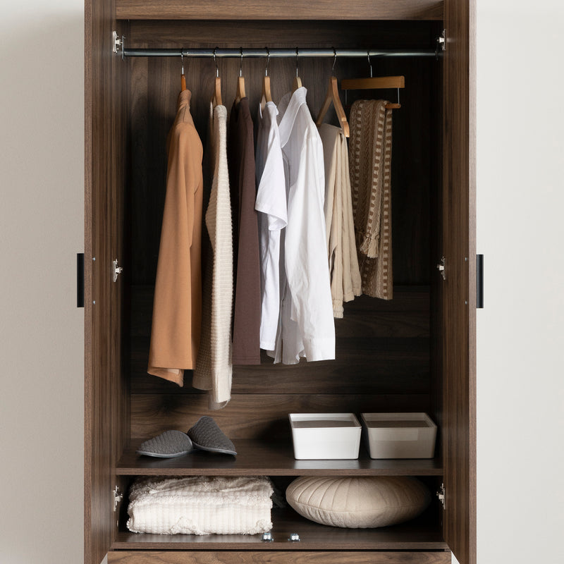 Armoire penderie avec portes et tiroir Musano -  Noyer naturel