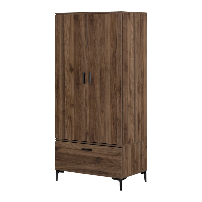 Armoire penderie avec portes et tiroir Musano -  Noyer naturel