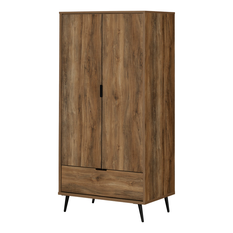 Armoire penderie avec portes et tiroir Oxford - Manguier naturel