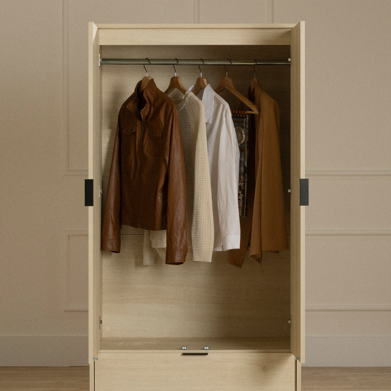 Armoire penderie avec portes et tiroir Oxford - Chêne blanchi