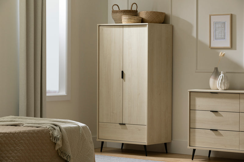 Armoire penderie avec portes et tiroir Oxford - Chêne blanchi