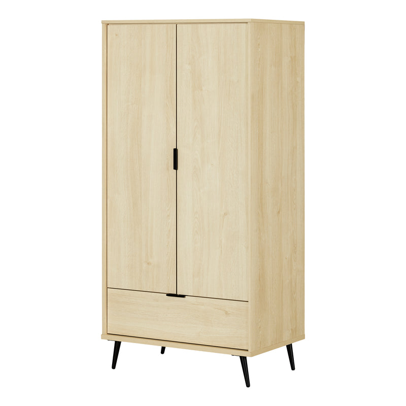 Armoire penderie avec portes et tiroir Oxford - Chêne blanchi