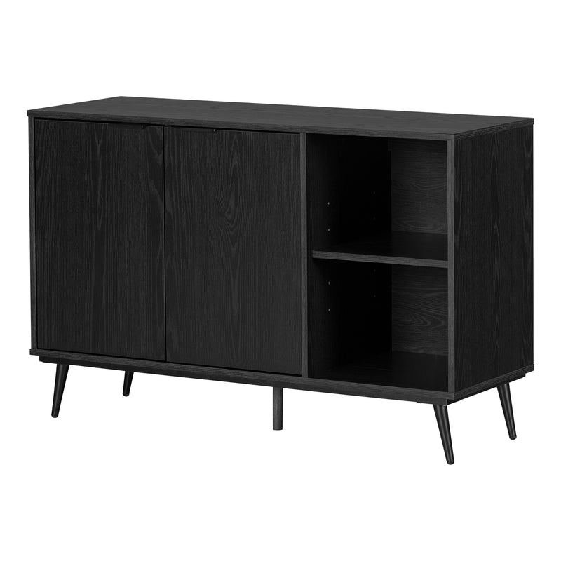 Buffet 2 portes avec rangement ouvert Mezzy - Chêne noir