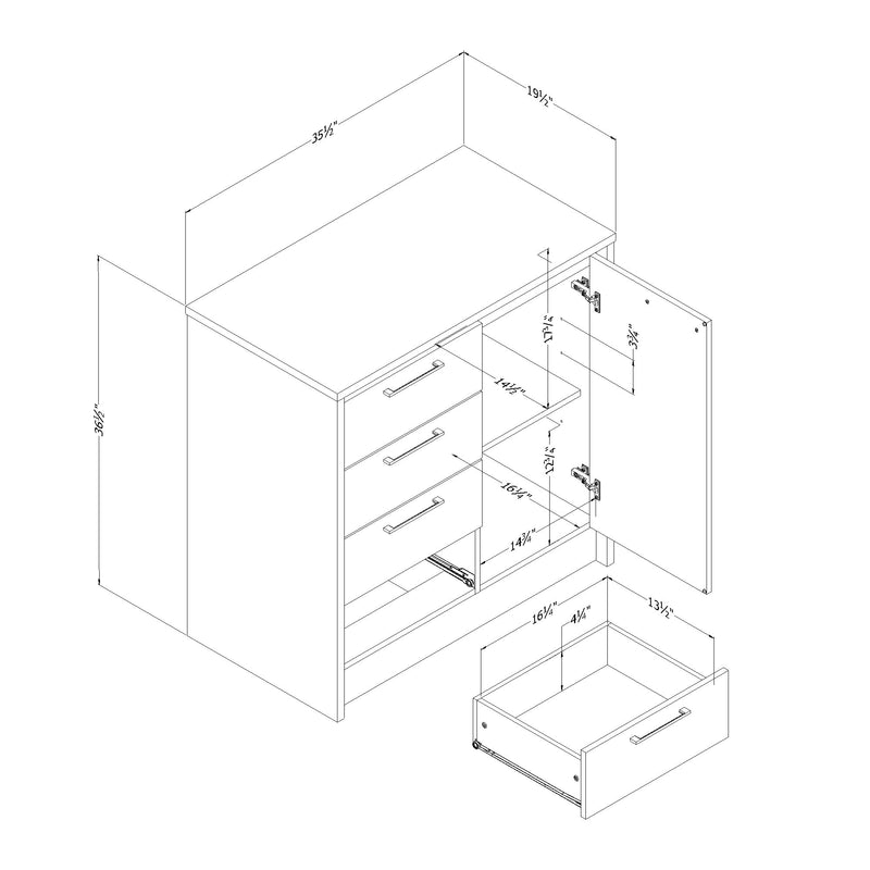 Îlot de cuisine compact avec rangement Myro - Faux Marbre blanc et Blanc