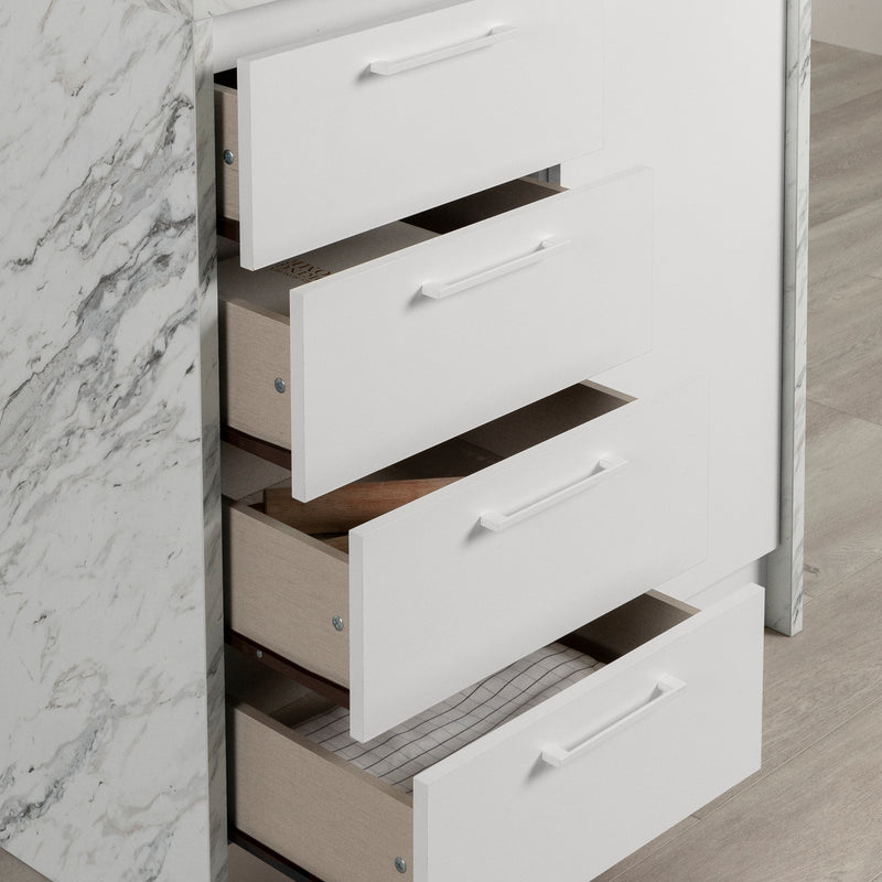 Îlot de cuisine compact avec rangement Myro - Faux Marbre blanc et Blanc