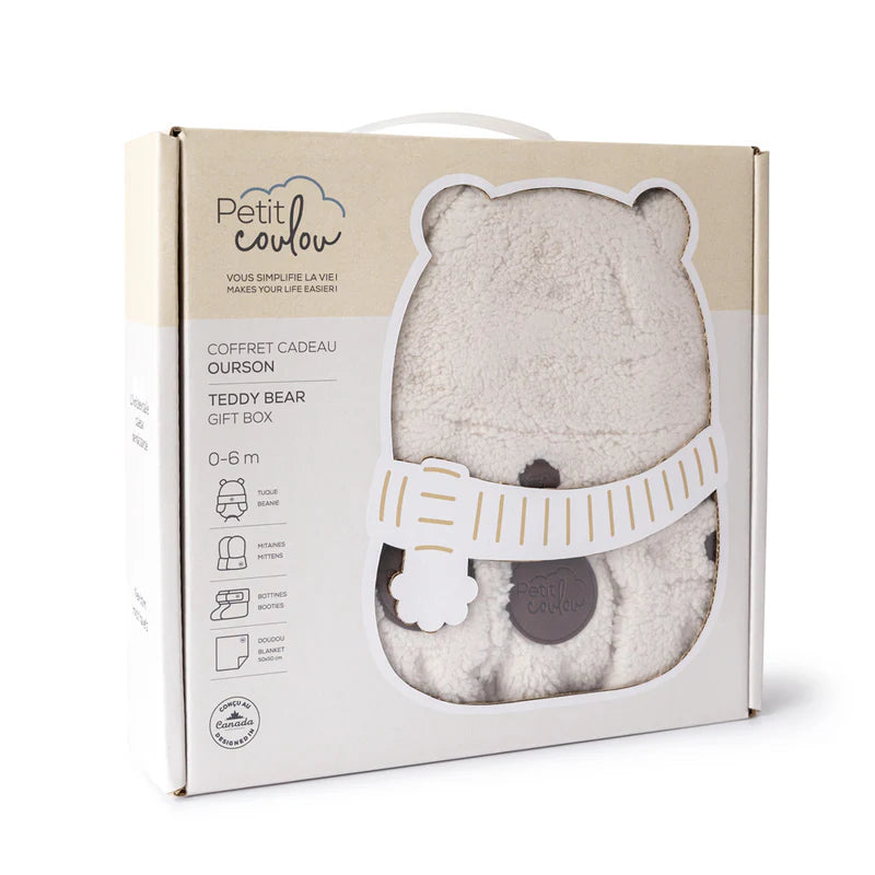 Coffret cadeau Coulou Ourson Sherpa 4 accessoires 0-6 mois- Crème