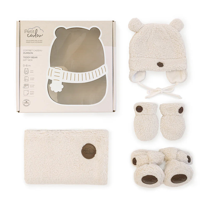 Coffret cadeau Coulou Ourson Sherpa 4 accessoires 0-6 mois- Crème