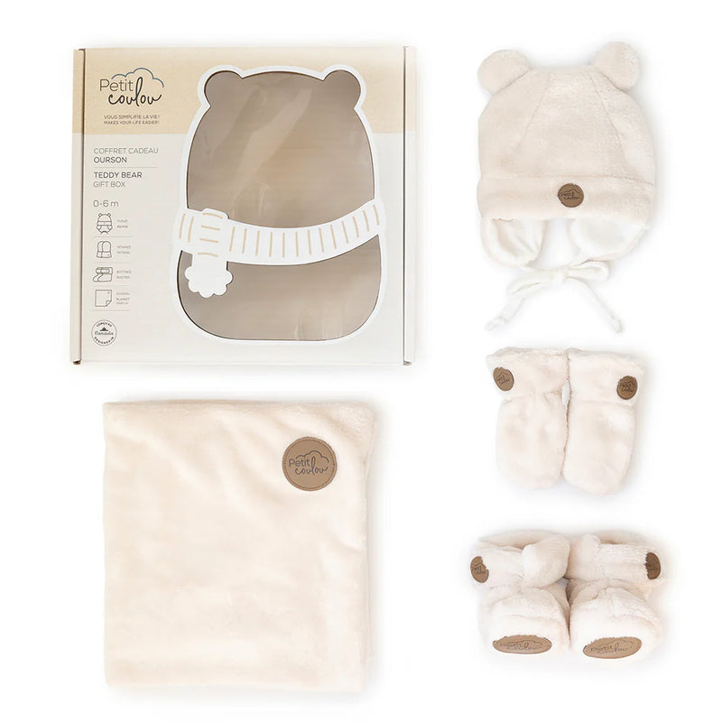 Coffret cadeau Coulou minky 4 accessoires 0-6 mois- Ourson Crème