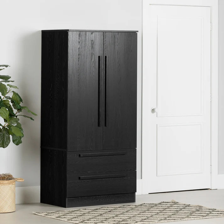 Armoire penderie avec portes et tiroir Acapella - Chêne noir