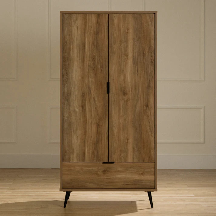 Armoire penderie avec portes et tiroir Oxford - Manguier naturel