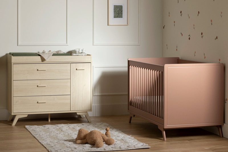 Ensemble lit de bébé et barrière de transition Milos - Rose blush