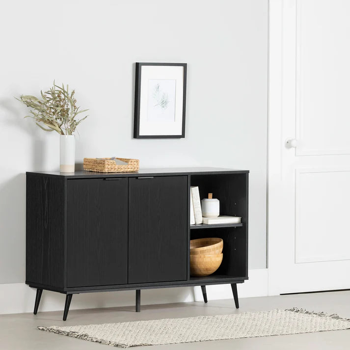 Buffet 2 portes avec rangement ouvert Mezzy - Chêne noir