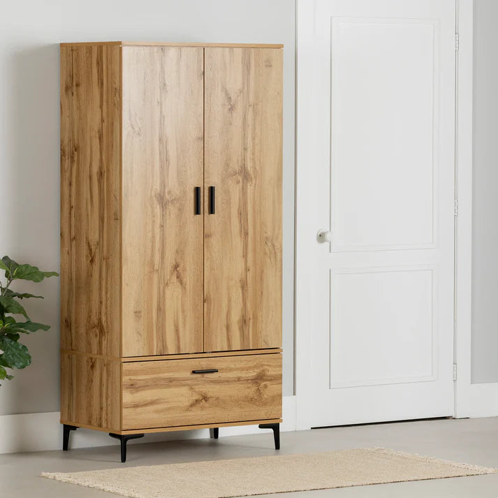 Armoire penderie avec portes et tiroir Musano - Chêne nordique