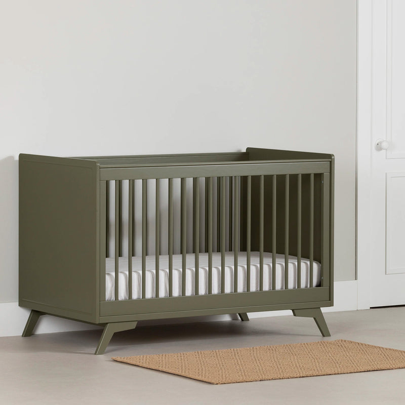 Ensemble lit de bébé et barrière de transition Milos - Vert olive