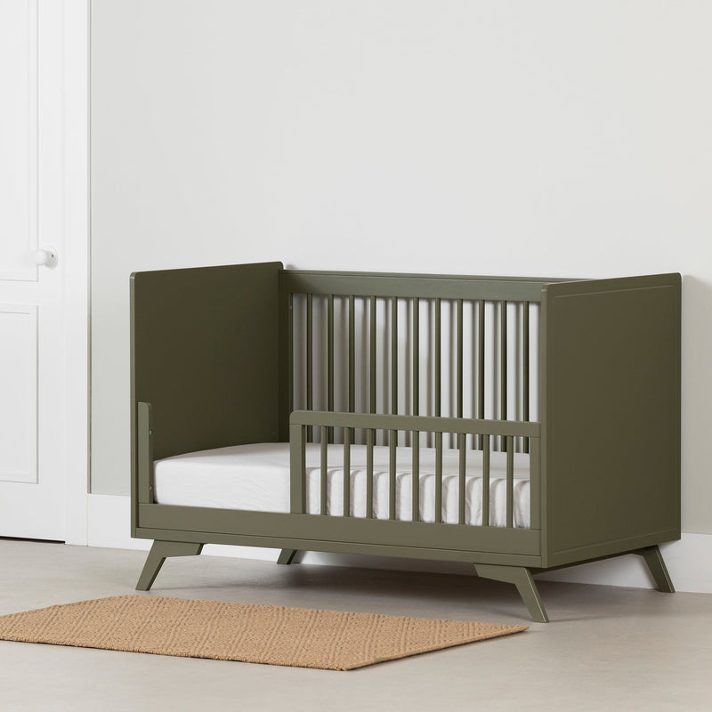 Ensemble lit de bébé et barrière de transition Milos - Vert olive