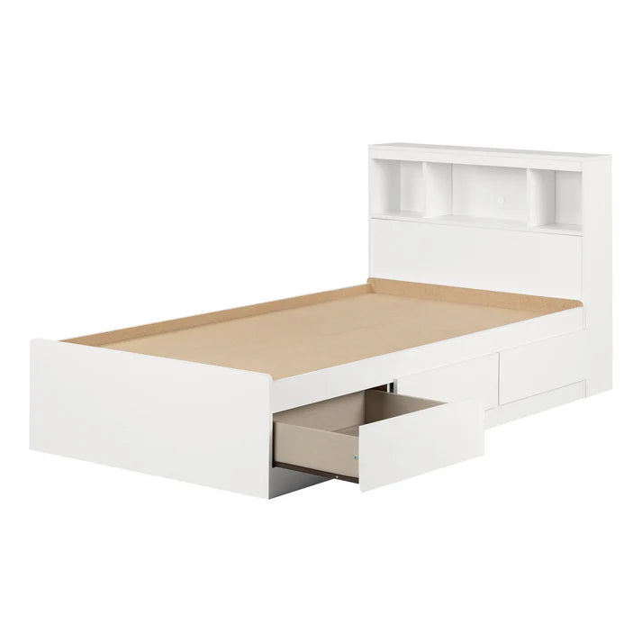 Ensemble lit matelot avec tête de lit bibliothèque simple 39" Reevo - Blanc solide