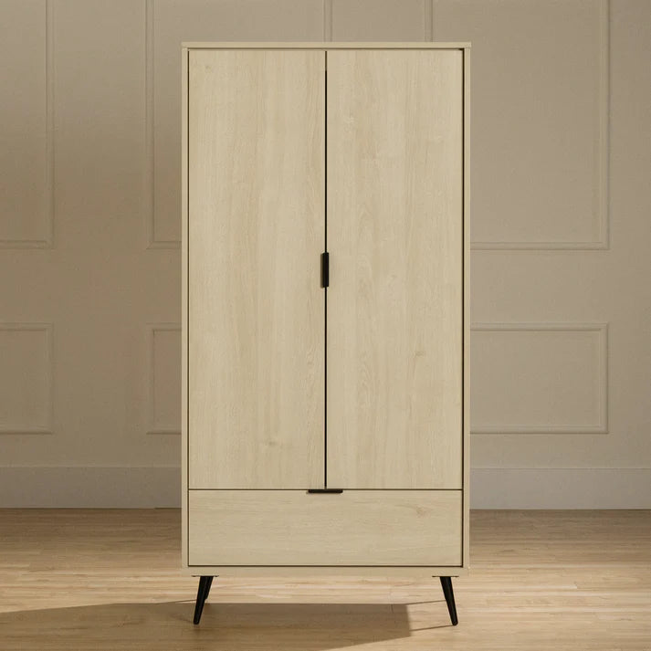 Armoire penderie avec portes et tiroir Oxford - Chêne blanchi