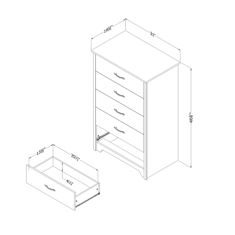 Commode 5 tiroirs Fusion - Noir solide